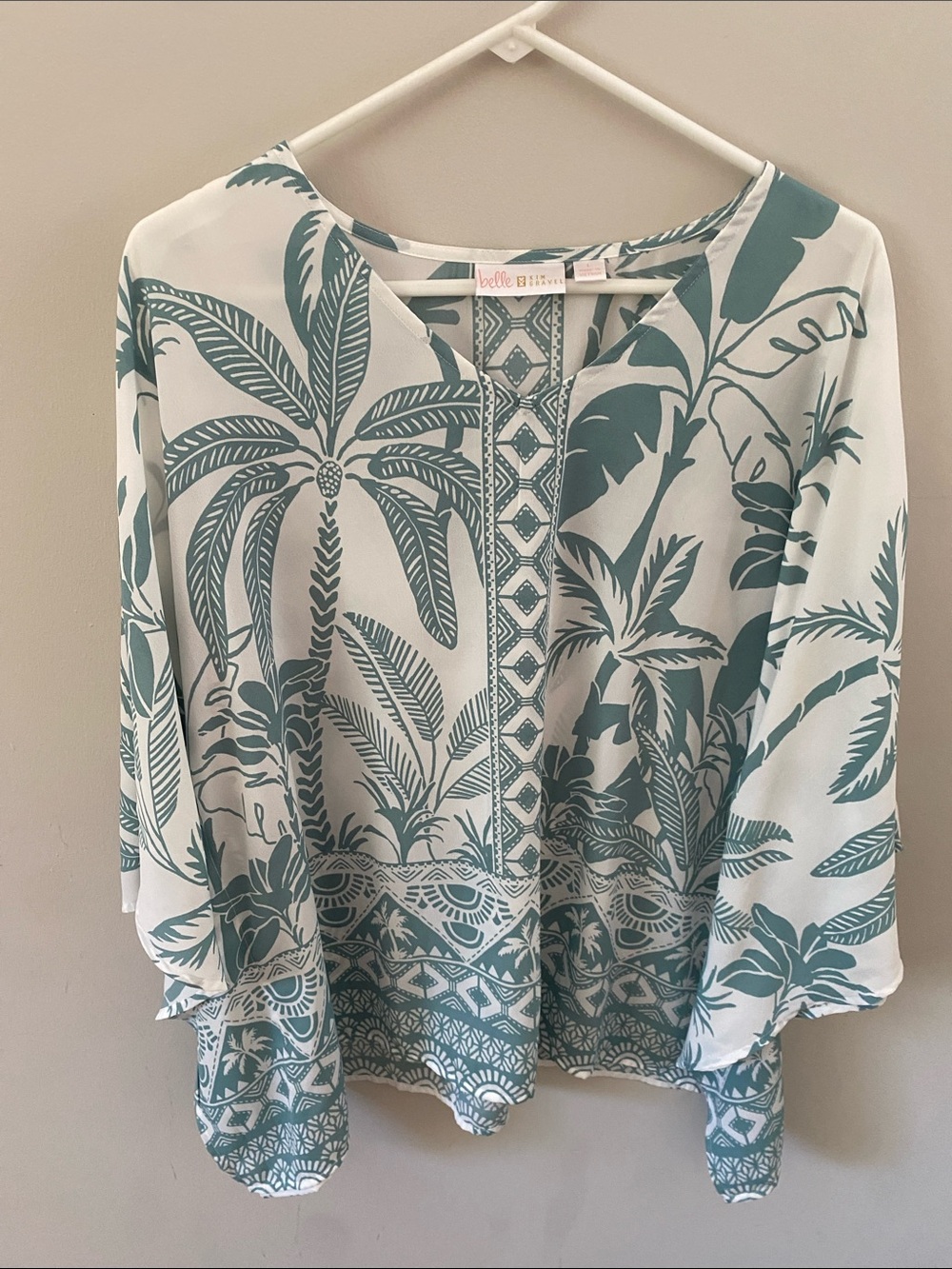Belle Kim Gravel Teal & White Tropical Print Women's semi shear poncho